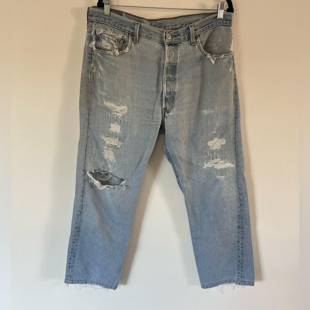 Levi’s‎ 501 Vintage 90s Light Wash Distressed Worn-In Sewn Upcycled Jeans